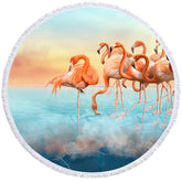 Lofaris Flamingo Sunset Heaven Sweet Scene Round Beach Towel